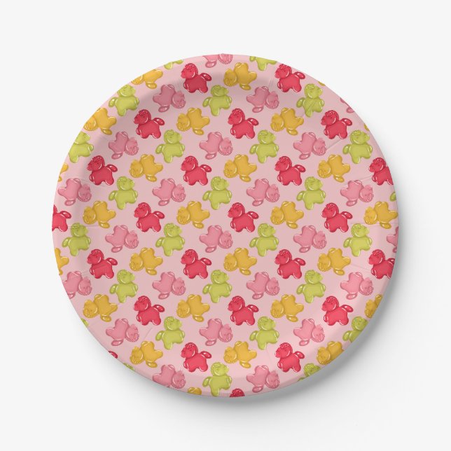 Gummipferde Tropisches Obst Pink Pappteller (Vorderseite)