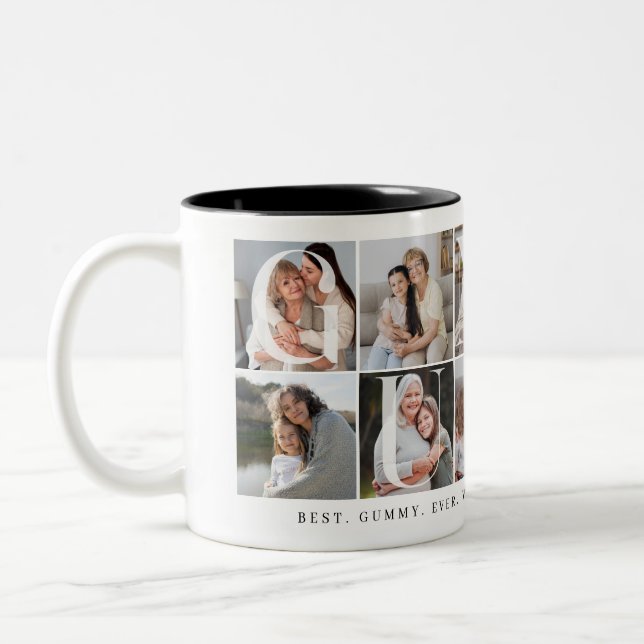 Gummy Collage, 10 Foto Gitter, Geschenk für Oma Zweifarbige Tasse (Links)