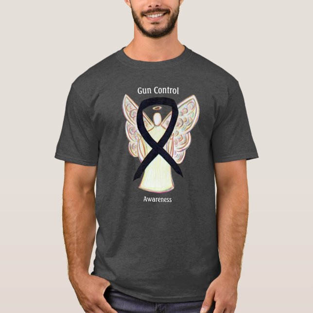 Gun Control Black Awareness Ribbon Angel T-Shirt (Devant)