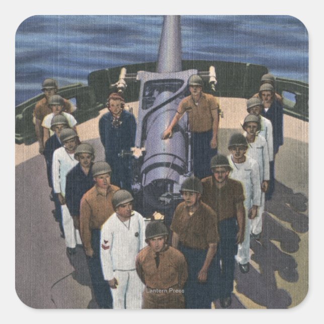 Gun-Crew in Siegesformation - US-Marine Quadratischer Aufkleber (Vorderseite)