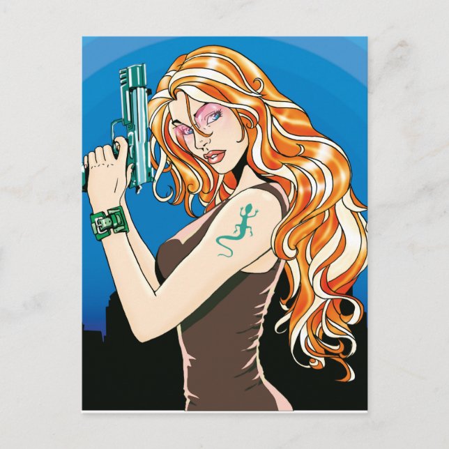 Gun Girl Orange Postkarte (Vorderseite)