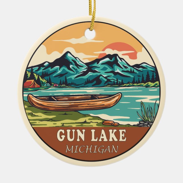 Gun Lake Michigan Boating Fishing Emblem Keramik Ornament (Vorne)
