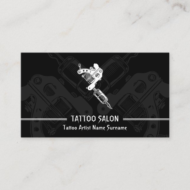 Gun Minimalistisch Modern Black Tattoo Visitenkarte (Vorderseite)