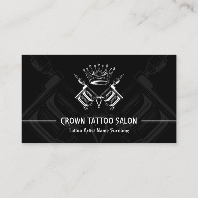 Gun Pen Crown Minimal Moderner Schwarzer Tattoo Kü Visitenkarte (Vorderseite)