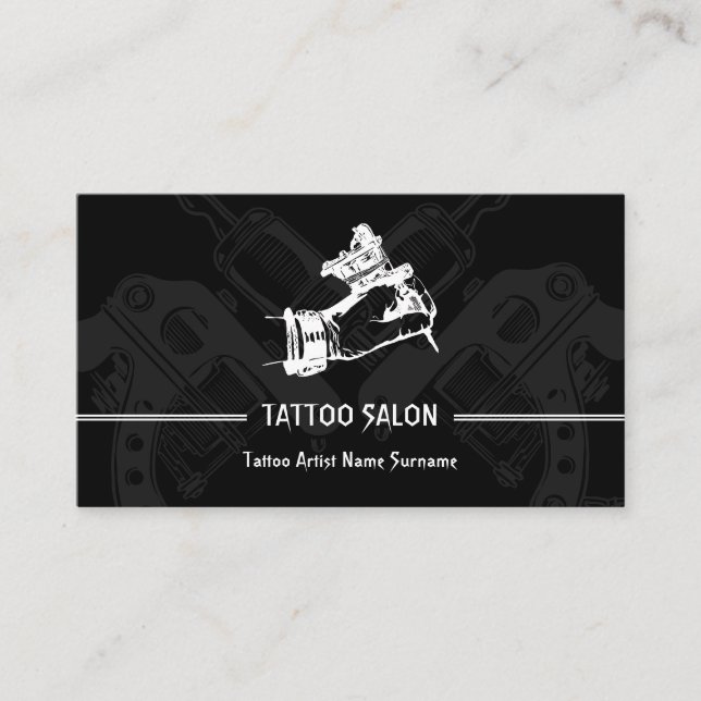 Gun Pen Minimalistisch Modern Black Tattoo Artist Visitenkarte (Vorderseite)