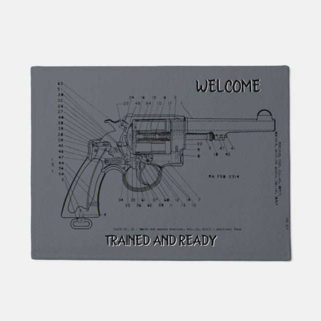 GUN PISTOL HANDGUN REVOLVER TRAINIERT UND BEREIT FUßMATTE (Vorderseite)