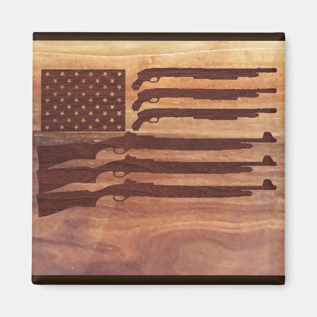 Gun Rifle Flag Wood Magnet (Vorne)