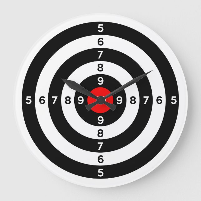gun shooting range bulls eye target symbol große wanduhr (Vorderseite)