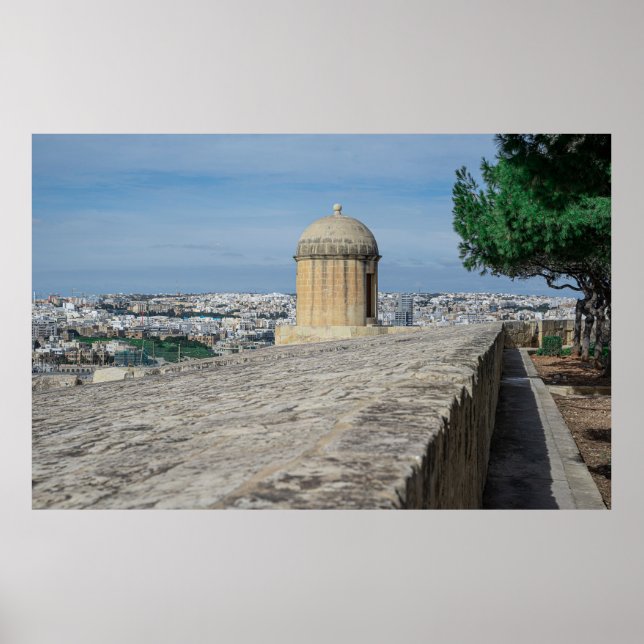 Gun turret auf alten Stadtmauern in Valletta, Malt Poster (Vorne)