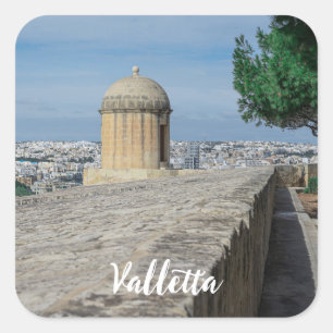 Gun turret auf alten Stadtmauern in Valletta, Malt Quadratischer Aufkleber