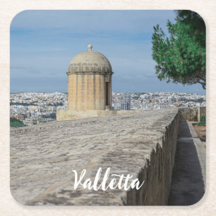 Gun turret auf alten Stadtmauern in Valletta, Malt Rechteckiger Pappuntersetzer