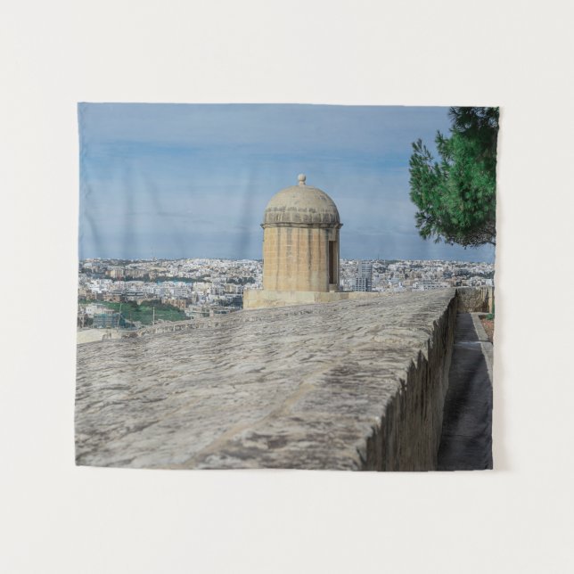 Gun turret auf alten Stadtmauern in Valletta, Malt Wandteppich (Vorderseite (Horizontal))