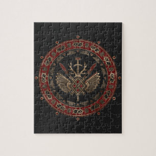 Gungnir - schwarzes und rotes Leder und Gold