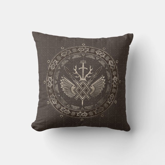 Gungnir - Stange Odin Brown von Leder und von Gold Kissen (Vorderseite)