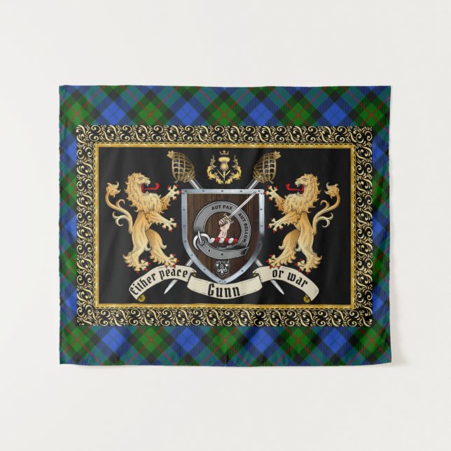 Gunn Clan Abzeichen & Motto mit Löwen Wandteppich (Vorderseite (Horizontal))