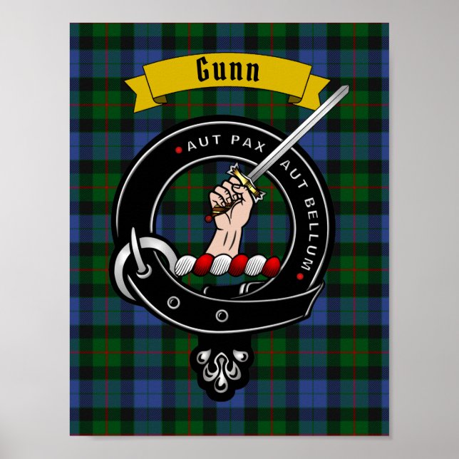 Gunn Clan Abzeichen & Tartan 8.5x11 Poster (Vorne)