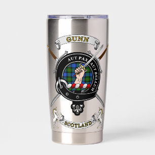 Gunn Clan Abzeichen Tartan & Schwerter Thermobecher