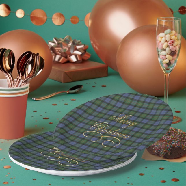 Gunn Scottish Tartan Merry Christmas Gold Pappteller (Multi)