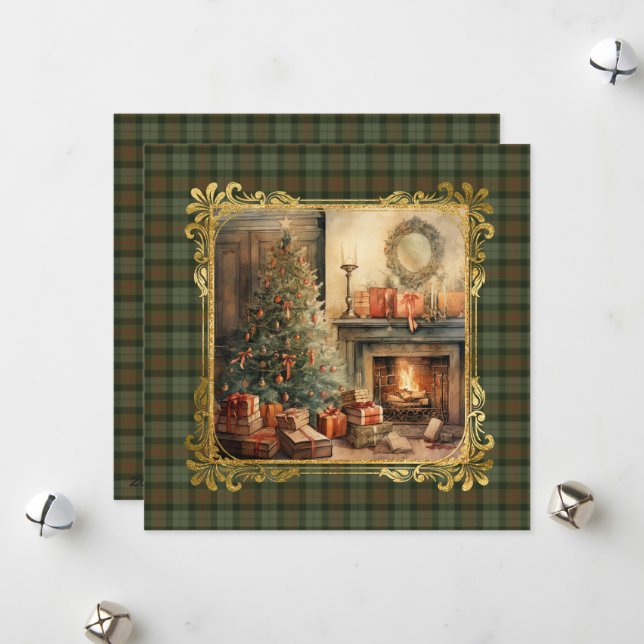 Gunn Weathered Scottish Tartan Christmas Feiertagskarte (Vorderseite/Rückseite Beispiel)