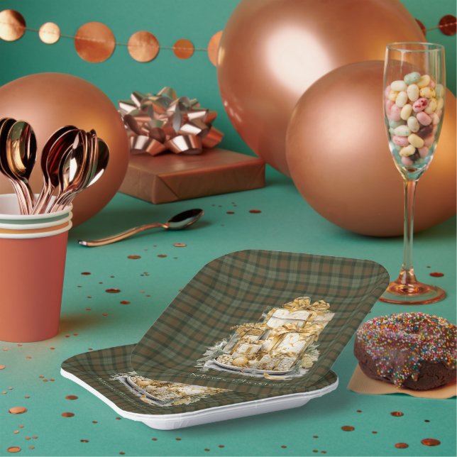 Gunn Weathered Tartan Christmas  Paper Plates Pappteller (Multi)