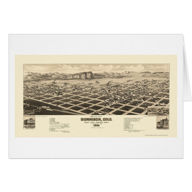 Gunnison, panoramische Karte Co - 1882 (Vorderseite (Horizontal))