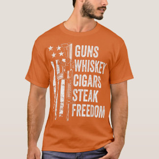 Guns Whiskey Cigars Steak Freedom USA Flag GRILLEN T-Shirt