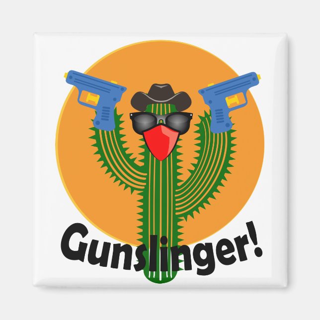 Gunslinger Cactus Design - 2 Zoll Square Magnet (Vorne)