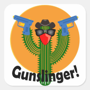 Gunslinger Cactus Design - eckige Aufkleber, glänz Quadratischer Aufkleber