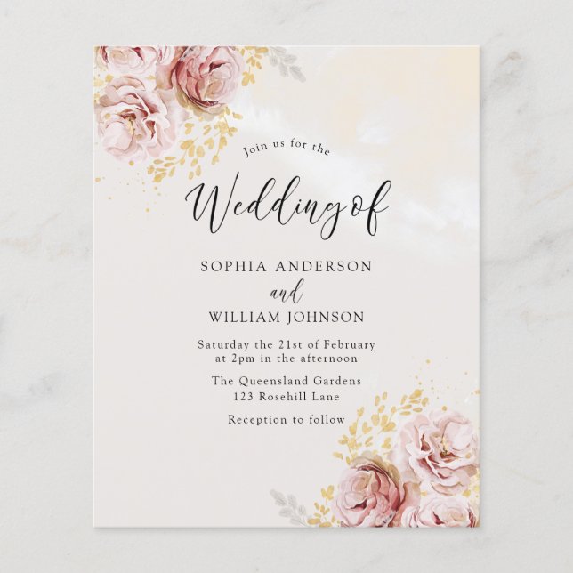 Günstige Blush Bloral Wedding Einladung (Vorderseite)