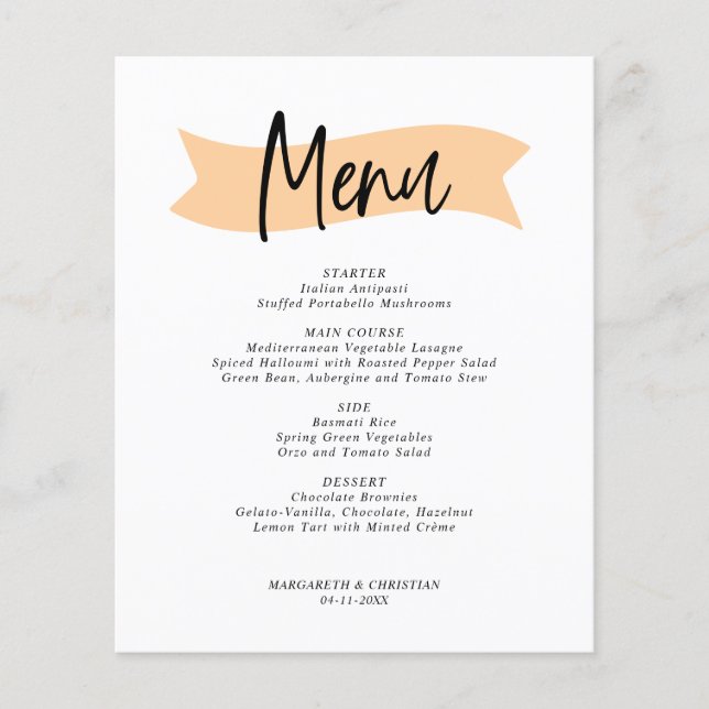 Günstige Minimalistische Hochzeitsmenüs (Vorderseite)