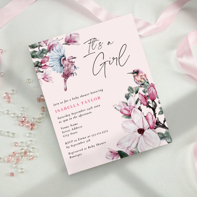 Günstige Vögel & Pink Floral Girl Babydusche (Von Creator hochgeladen)