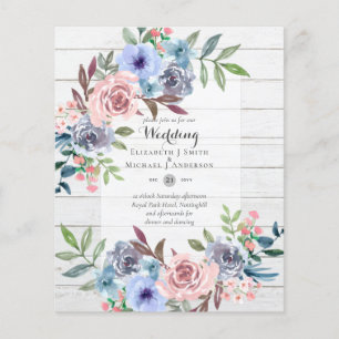 GÜNSTIGSTE Hochzeitseinladung mit rosa und blauen  Flyer