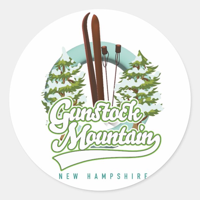 Gunstock Mountain New Hampshire Skiposter Runder Aufkleber (Vorderseite)