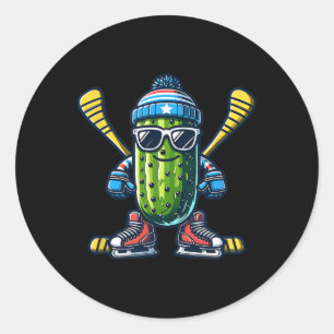 Gurken-Eishockey-Cool-Pickle-Schlittschuhläufer  Runder Aufkleber