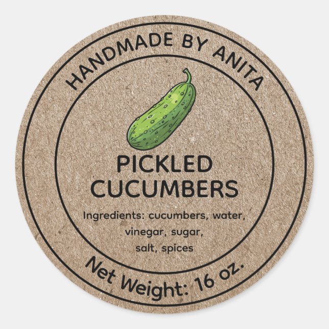 Gurken Jar Label Kraft Design Runder Aufkleber (Vorderseite)