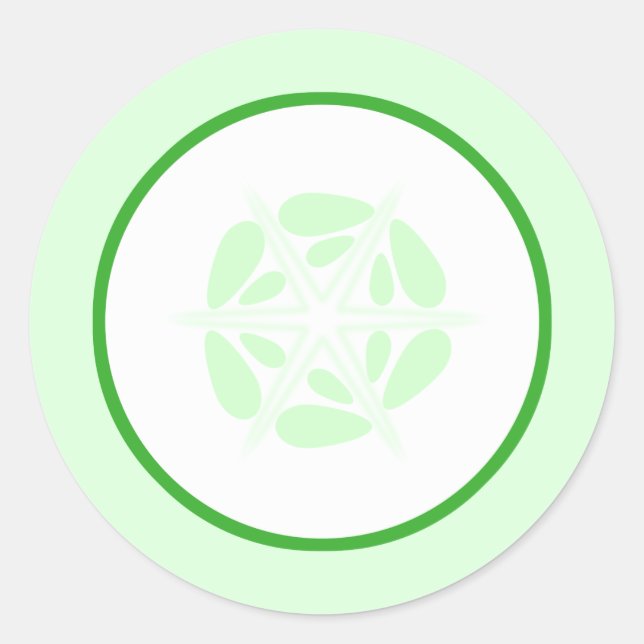 Gurkenscheibe. Grün und Weiß. Runder Aufkleber (Vorderseite)