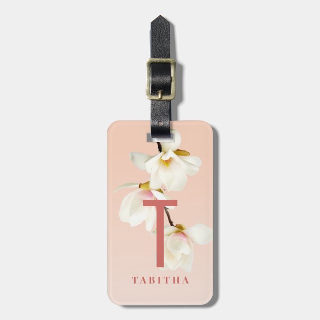 gürnrosa Blumenmagnolia modern personalisiert Gepäckanhänger (Vorderseite vertikal)