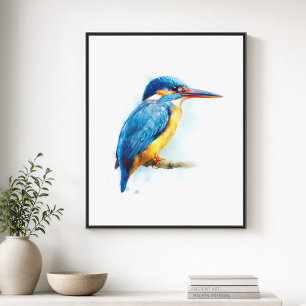 Gürtelkingfischer-Aquarell-Kunstwerk Leinwanddruck