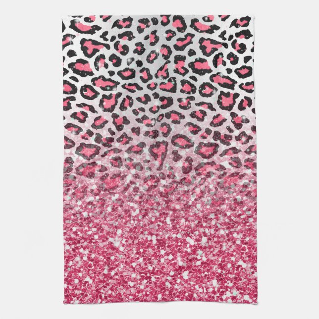 gürtelndes Bläschen-Gum-Rosa Leoparden Tierdruck Geschirrtuch (Vertikal)