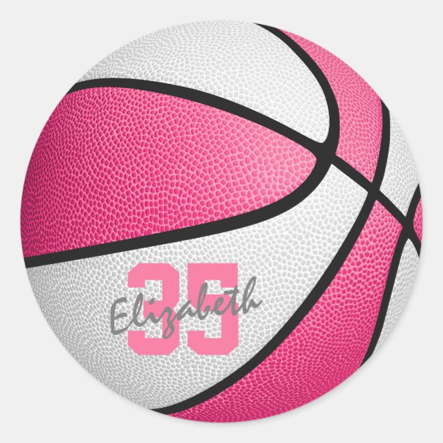 Gürtelrosa Basketball Runder Aufkleber (Vorderseite)