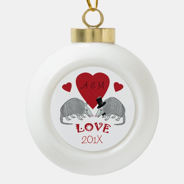 Gürteltiere im Liebe-Weihnachtsandenken Keramik Kugel-Ornament (Vorderseite)