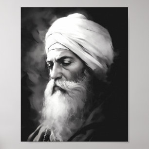 Guru Nanak Portrait - Poster sikh noir et blanc