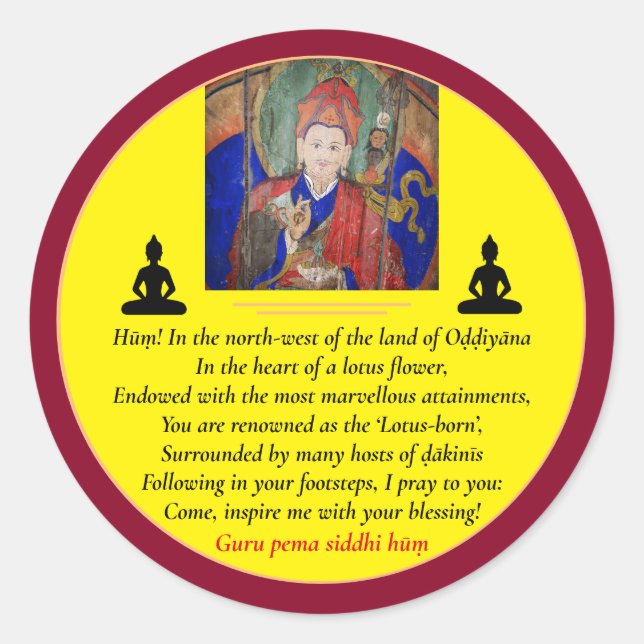 Guru Rinpoche & Seven Line Gebet /Padmasambhava Runder Aufkleber (Vorderseite)