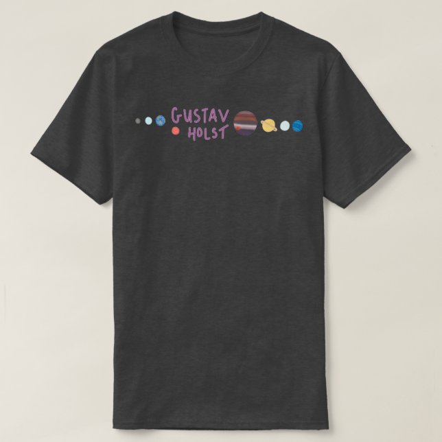 Gustav hält die Planeten T-Shirt (Design vorne)
