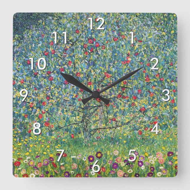 Gustav Klimt - Apfelbaum Quadratische Wanduhr (Vorderseite)