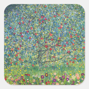 Gustav Klimt - Apfelbaum Quadratischer Aufkleber