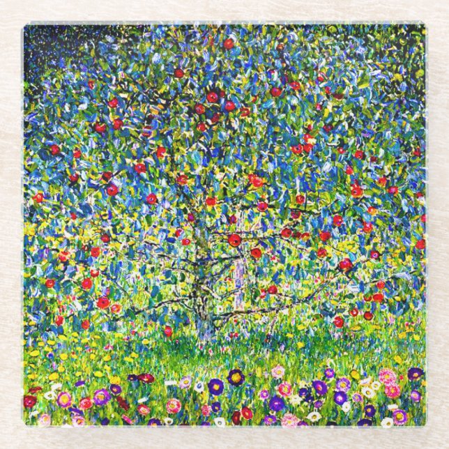 Gustav Klimt Apple Tree Glasuntersetzer (Vorderseite)