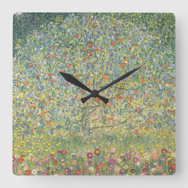 Gustav Klimt Apple Tree Quadratische Wanduhr (Vorderseite)