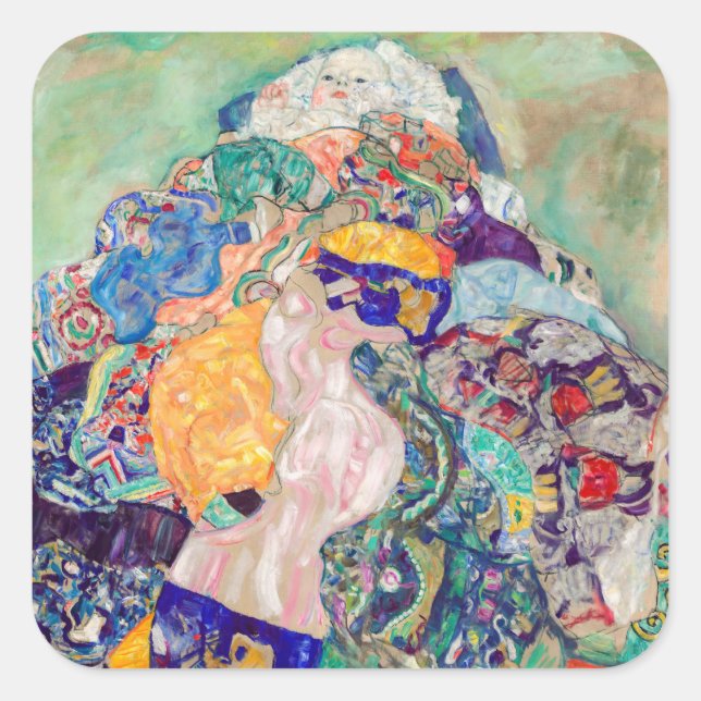 Gustav Klimt - Baby / Wiege Quadratischer Aufkleber (Vorderseite)