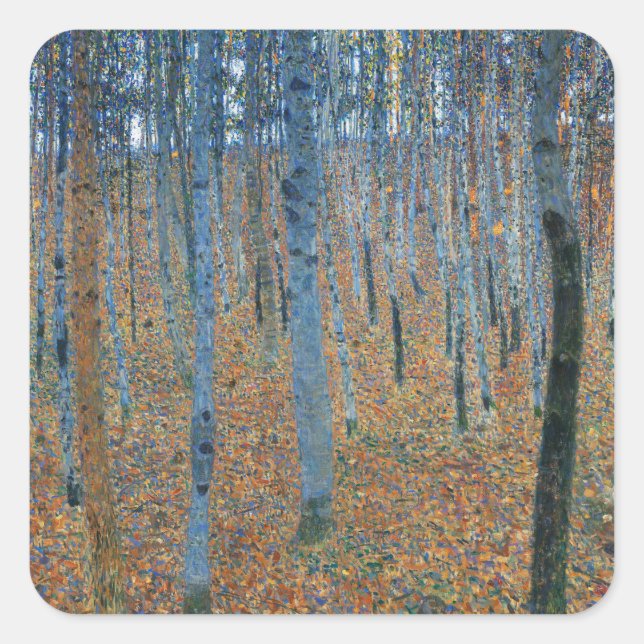 Gustav Klimt Beech Tree Forest Grove Quadratischer Aufkleber (Vorderseite)